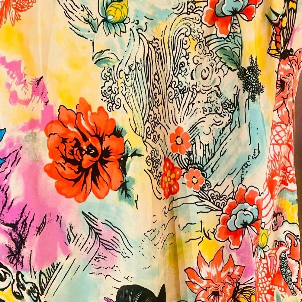 NATORI Iconic vintage GORGEOUS bias satin slip dress nightgown Geisha dragon S